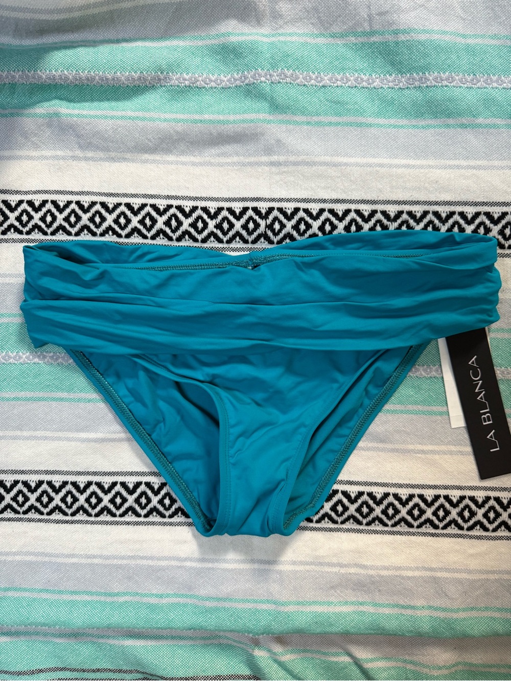 La Blanca Teal Island Goddess Shirred Band Hipster Swim Bottoms NWT